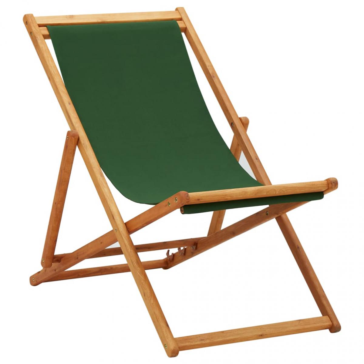 Vidaxl - vidaXL Chaise pliable de plage Bois d'eucalyptus et tissu Vert - Chaises de jardin
