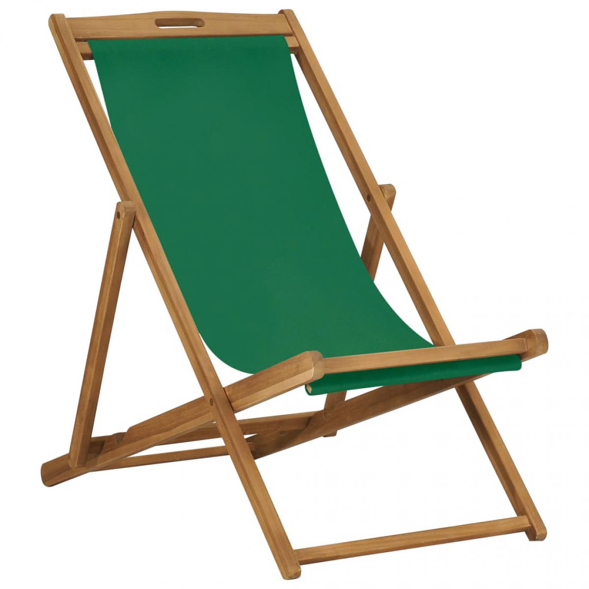 Vidaxl - vidaXL Chaise de plage pliable Bois de teck solide Vert - Chaises de jardin