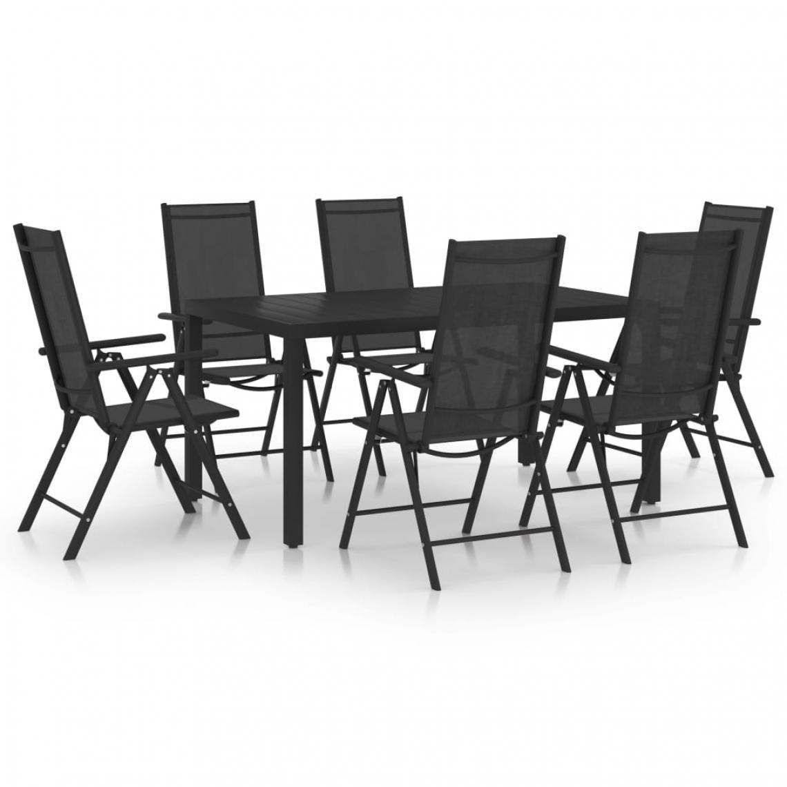 Chunhelife - Ensemble de salle à manger de jardin 7 pcs Aluminium Noir - Ensembles canapés et fauteuils