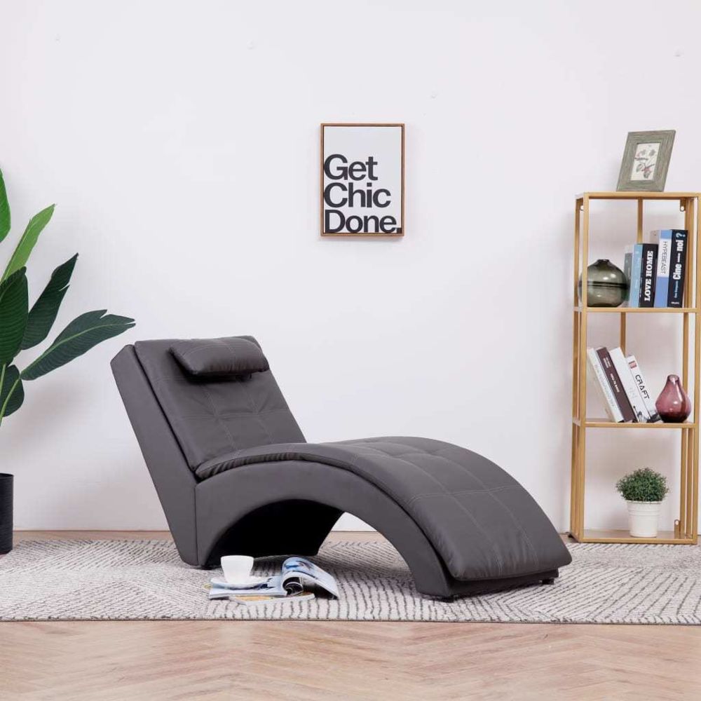 Vidaxl - vidaXL Chaise longue avec oreiller Gris Similicuir - Chaises de jardin
