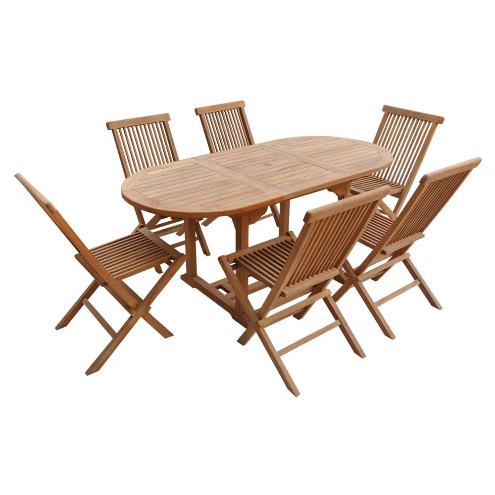 Happy Garden - Salon de jardin LOMBOK - table extensible ovale en teck - 6 places - Ensembles tables et chaises