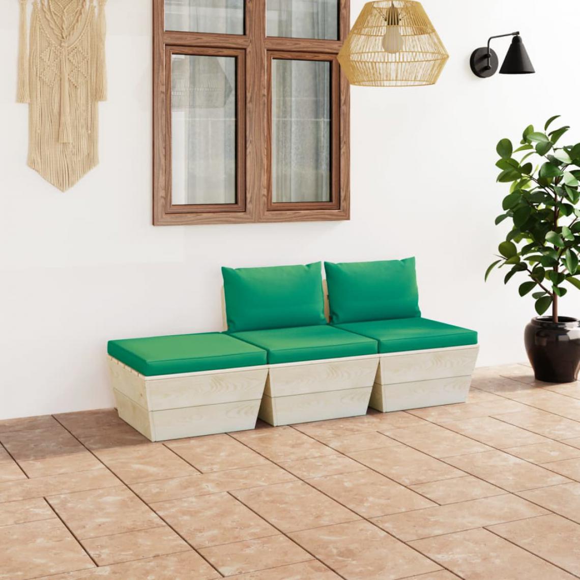 Chunhelife - Salon de jardin palette 3 pcs avec coussins Épicéa imprégné - Ensembles canapés et fauteuils