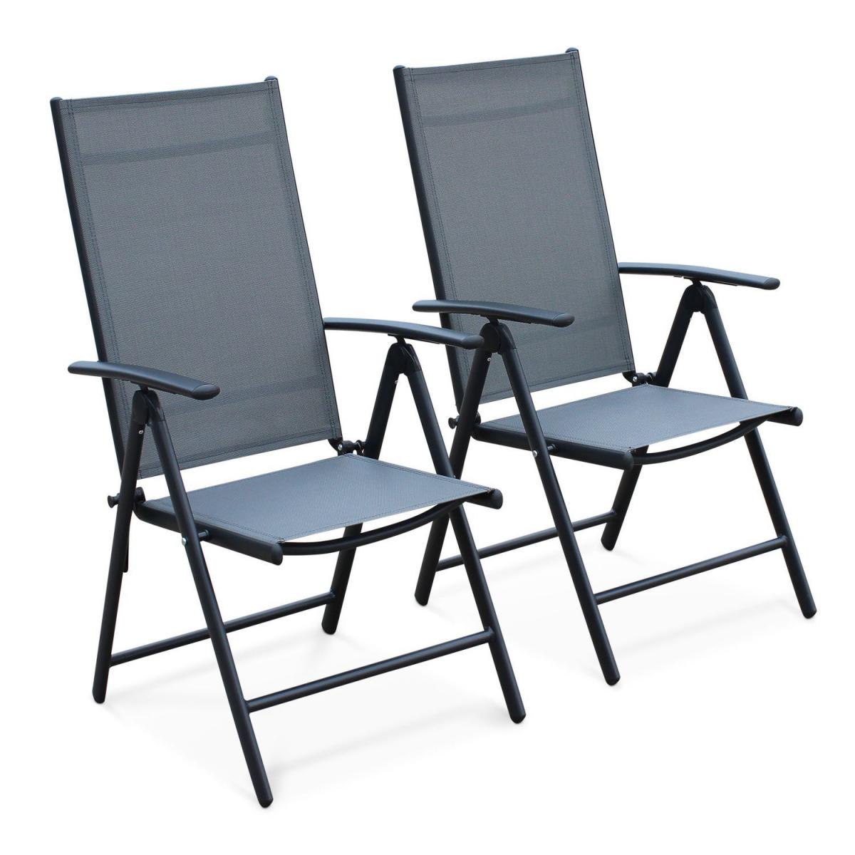 Alice'S Garden - Lot de 2 fauteuils multi-positions Naevia en aluminium anthracite et textilène gris - Ensembles canapés et fauteuils