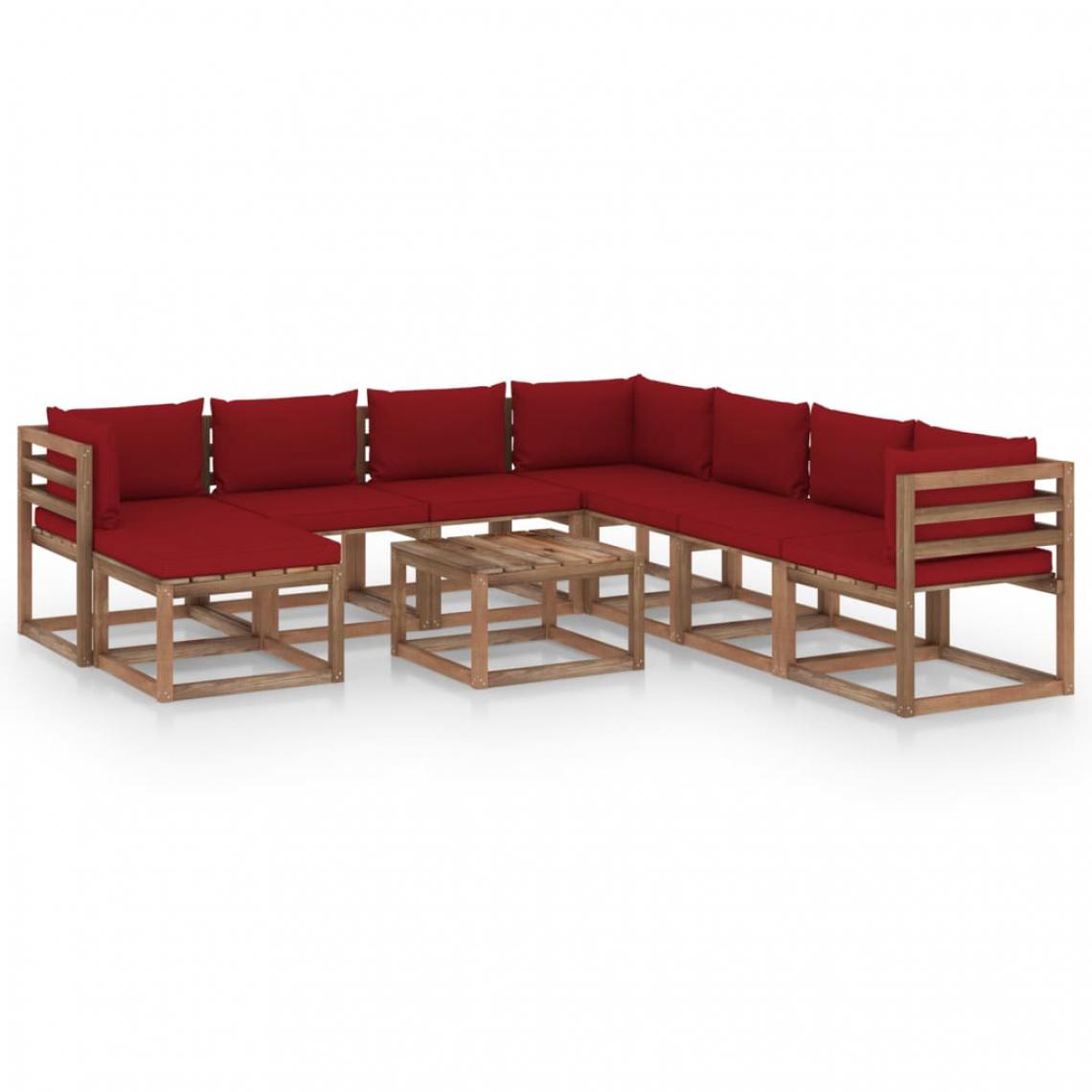 Chunhelife - Salon de jardin 9 pcs avec coussins Rouge bordeaux - Ensembles canapés et fauteuils