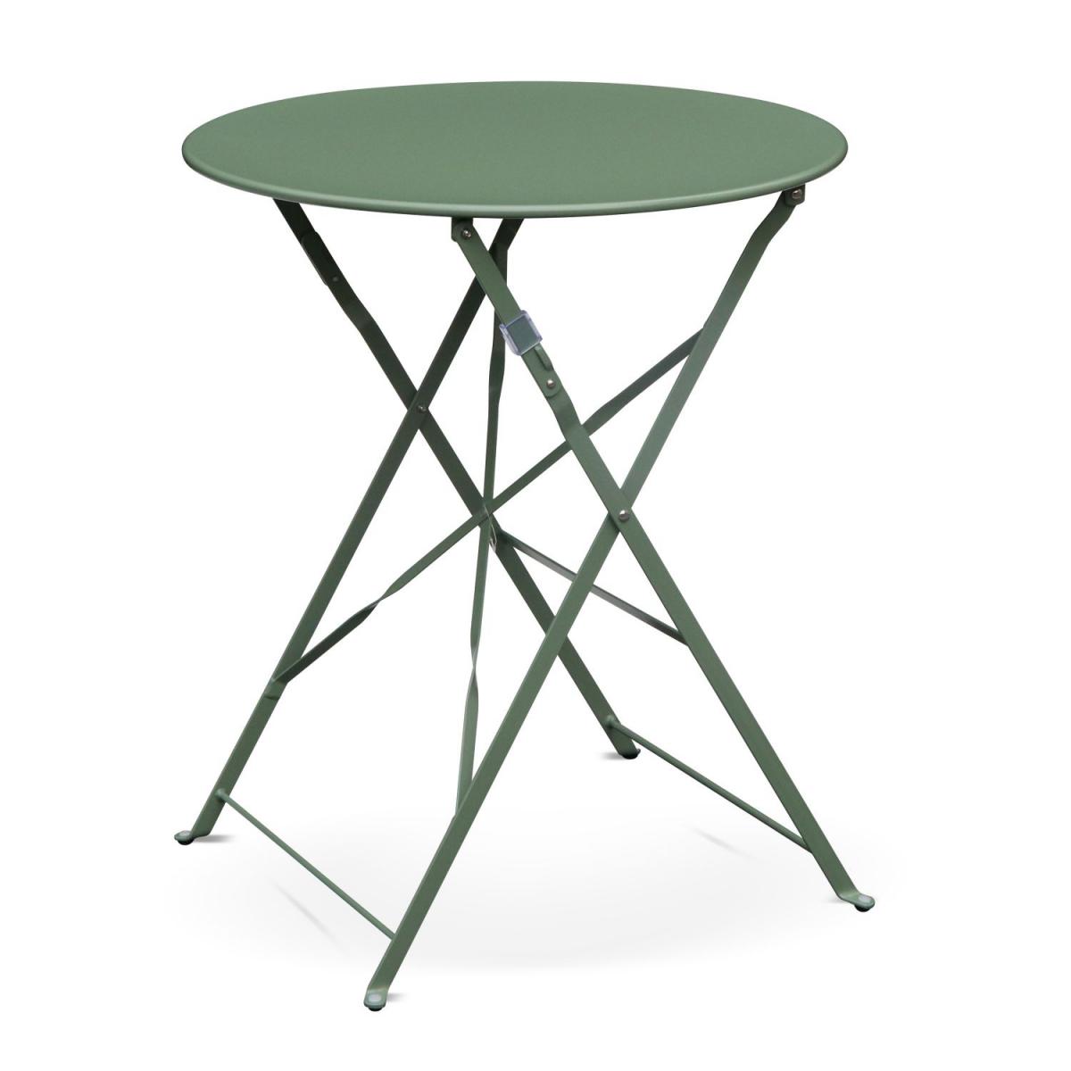Alice'S Garden - Table de jardin bistrot pliable - Emilia ronde vert de gris- Table ronde Ø60cm en acier thermolaqué - Ensembles canapés et fauteuils