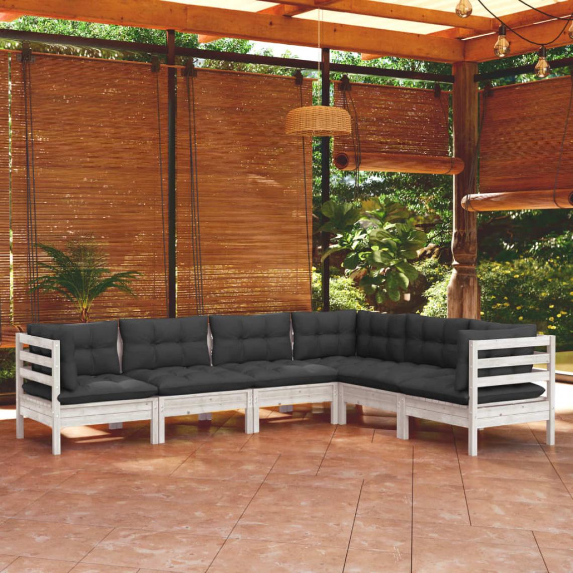 Vidaxl - vidaXL Salon de jardin 6 pcs avec coussins Blanc Bois de pin solide - Ensembles canapés et fauteuils