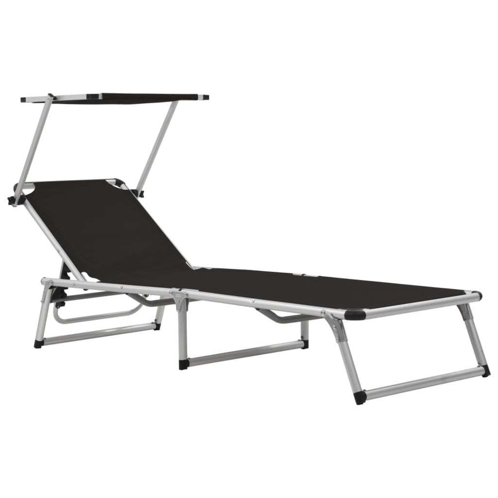 Vidaxl - vidaXL Chaise longue pliable avec auvent Aluminium et textilène Noir - Transats, chaises longues