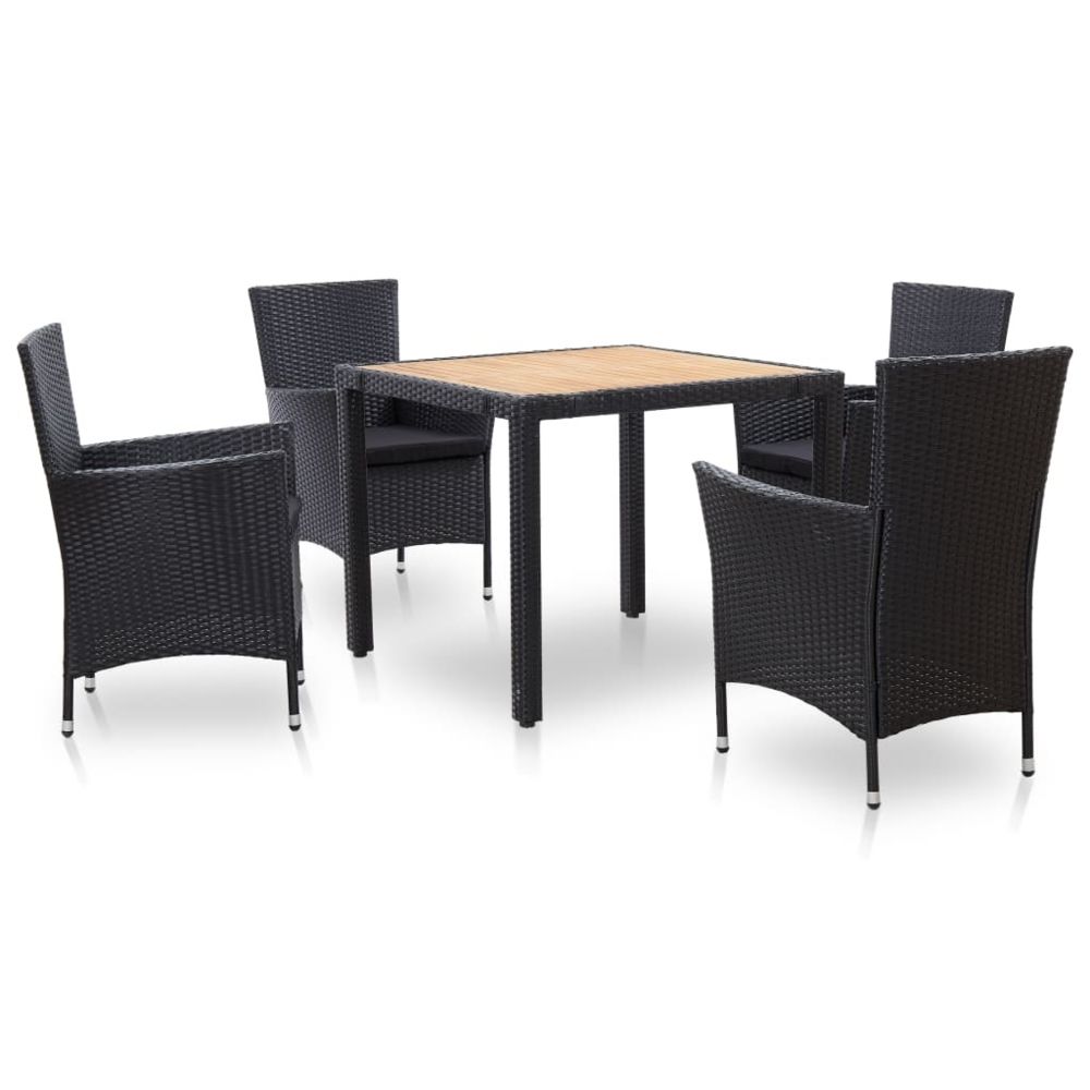 Uco - UCO Mobilier à dîner de jardin 5pcs et coussins Résine tressée Noir - Ensembles tables et chaises