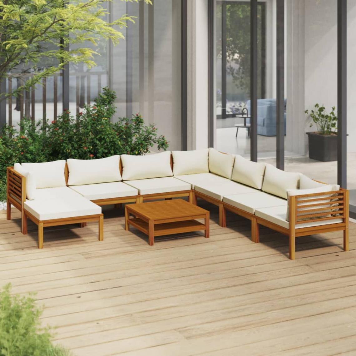 Vidaxl - vidaXL Salon de jardin 9 pcs avec coussin crème Bois d'acacia solide - Ensembles canapés et fauteuils