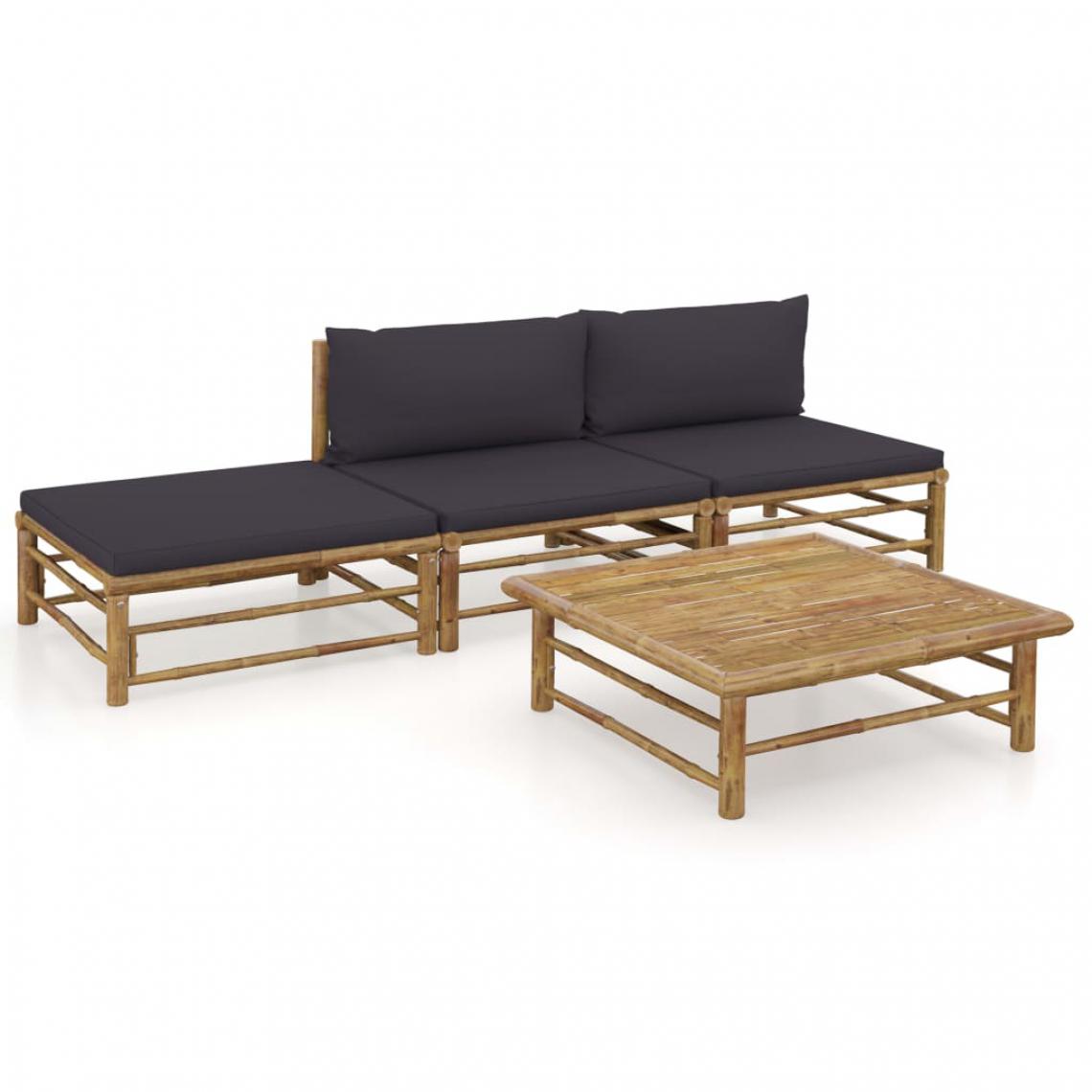 Chunhelife - Chunhelife Salon de jardin 4 pcs avec coussins gris foncé Bambou - Ensembles canapés et fauteuils