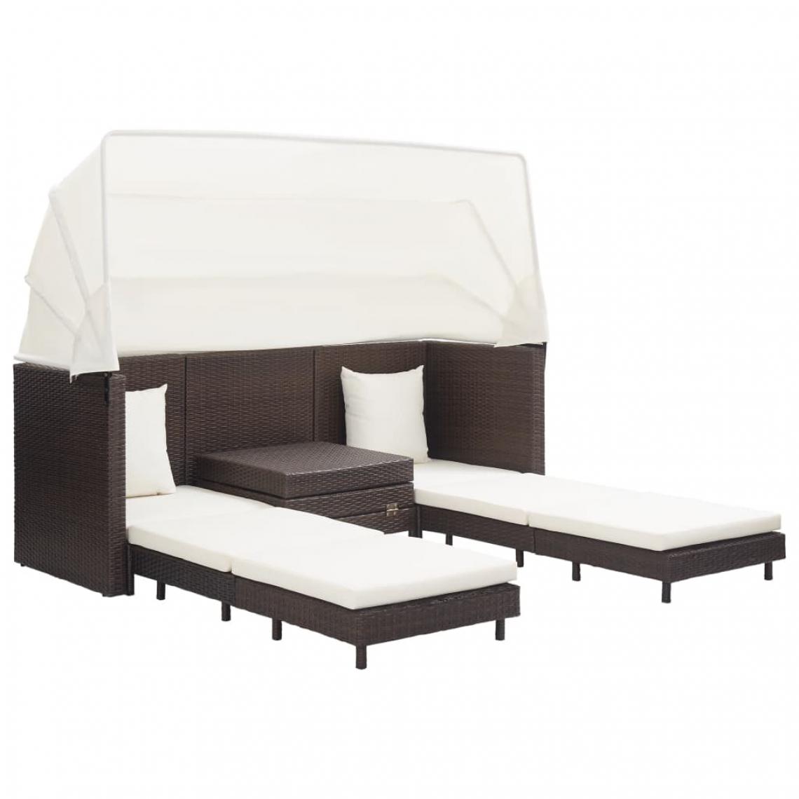 Icaverne - Icaverne - Canapés de jardin gamme Canapé-lit extensible 3 places avec toit Résine tressée Marron - Fauteuil de jardin