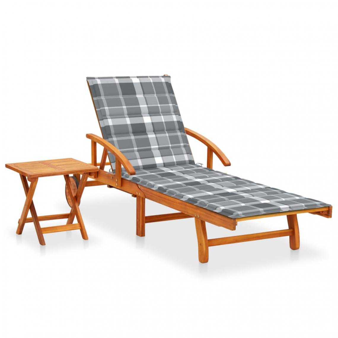 Vidaxl - vidaXL Chaise longue de jardin avec table et coussin Bois d'acacia - Transats, chaises longues