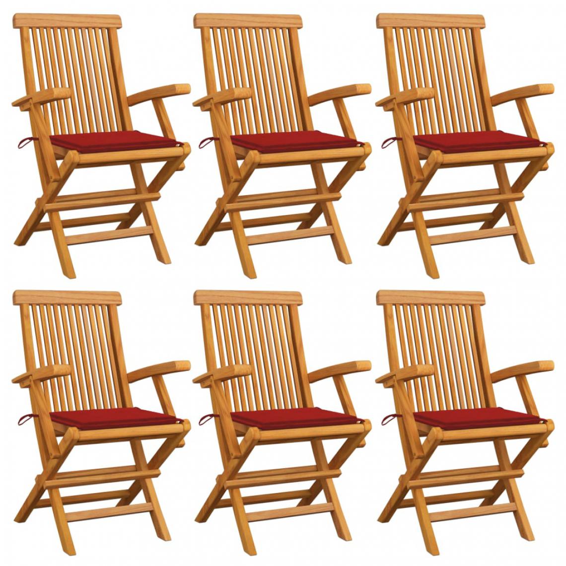 Vidaxl - vidaXL Chaises de jardin avec coussins rouge 6 pcs Bois de teck massif - Chaises de jardin