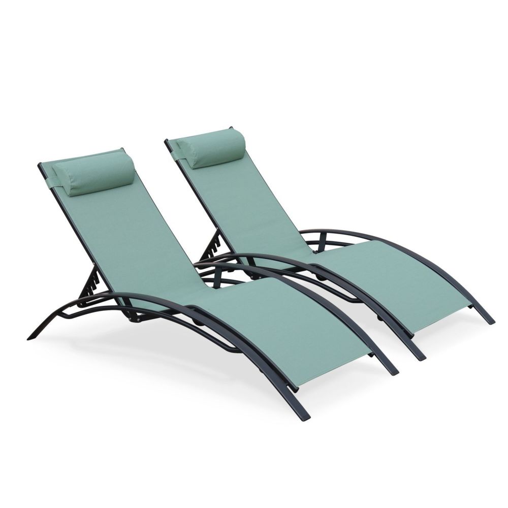 Alice'S Garden - Duo de bains de soleil en aluminium et textilène Louisa Vert de gris - Transats, chaises longues