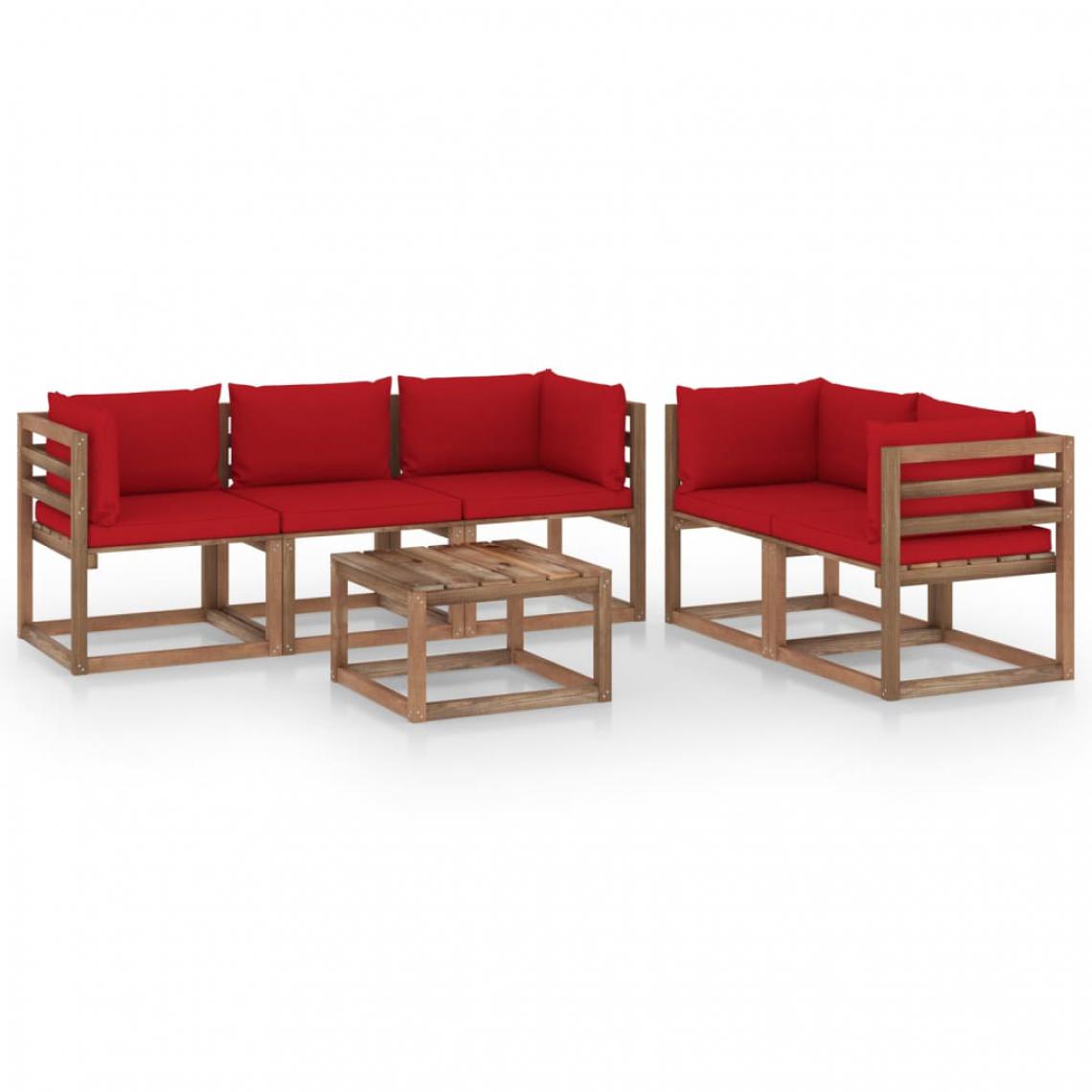 Vidaxl - vidaXL Salon de jardin 6 pcs avec coussins rouge - Ensembles canapés et fauteuils