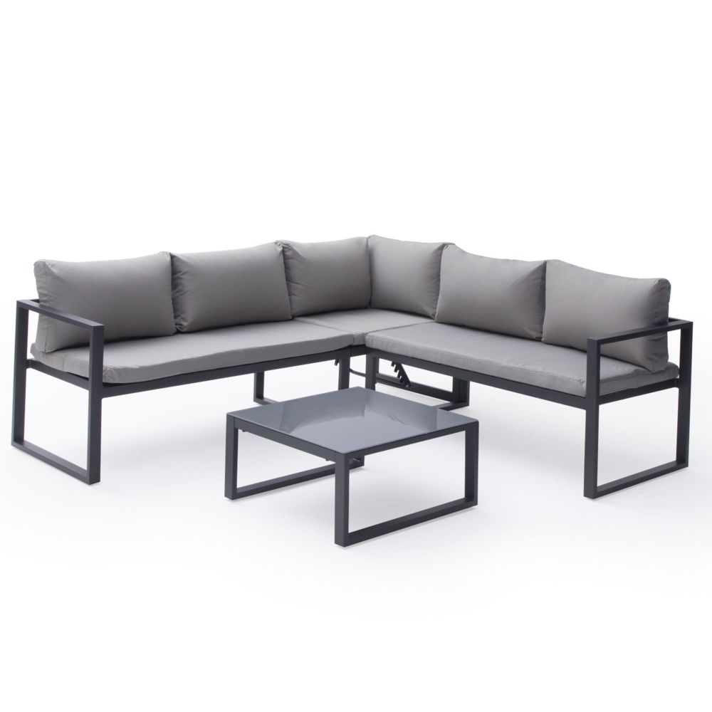 Happy Garden - Salon de jardin modulable IBIZA en tissu gris 4 places - aluminium anthracite - Ensembles tables et chaises