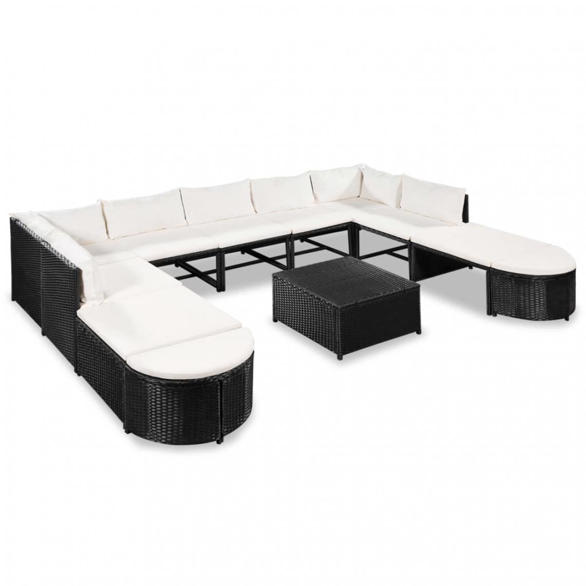 Chunhelife - Tables et chaises Salon de jardin 12 pcs avec coussins Résine tressée Noir - Ensembles tables et chaises