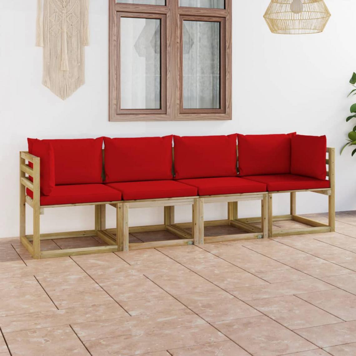 Chunhelife - Canapé de jardin 4 places avec coussins rouge - Ensembles canapés et fauteuils