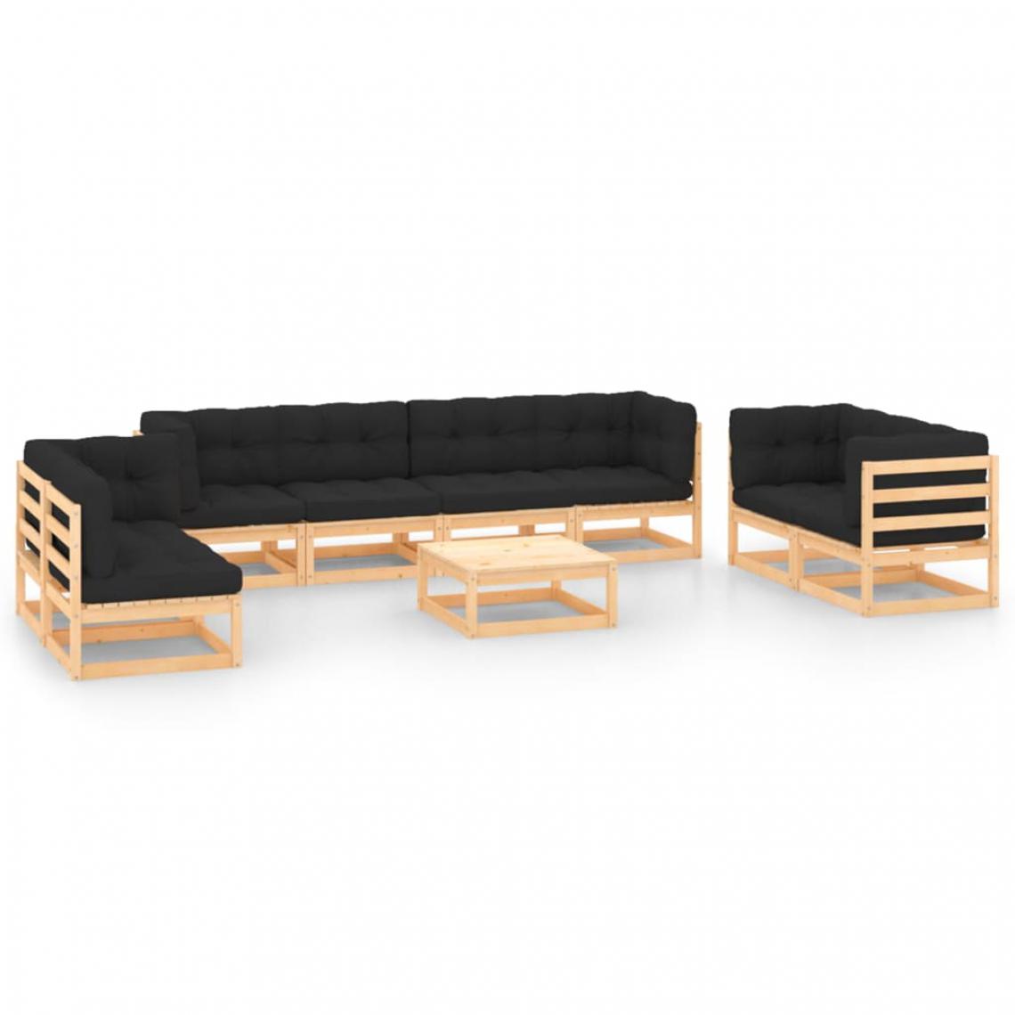 Vidaxl - vidaXL Salon de jardin 9 pcs avec coussins Bois de pin solide - Ensembles canapés et fauteuils