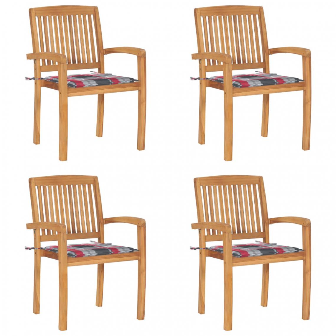 Vidaxl - vidaXL Chaises de jardin empilables avec coussins 4 pcs Teck solide - Chaises de jardin