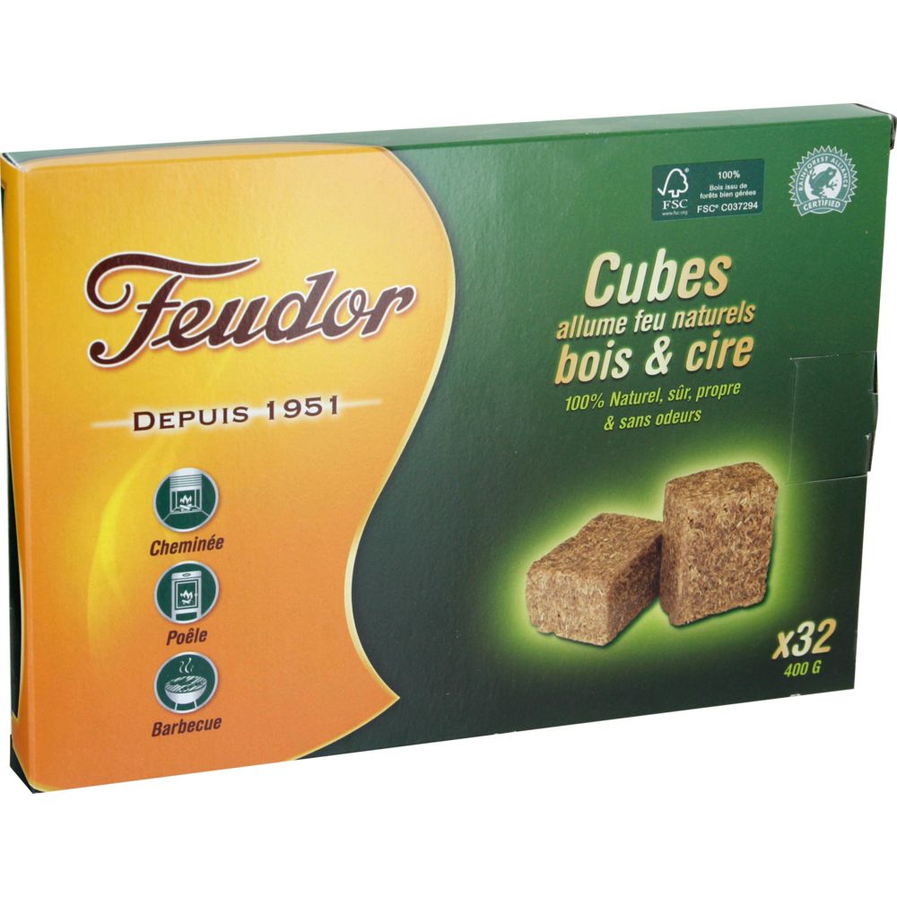 Feudor - Cubes bois et cire Feudor 32 allume-feu - Accessoires barbecue