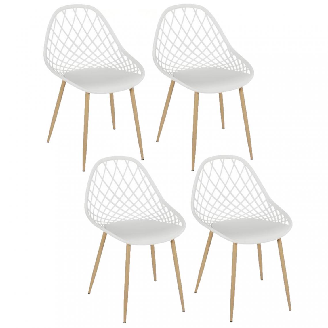 Toilinux - Lot de 4 chaises d'extérieur Malaga en polypropylène - Blanc - Chaises de jardin