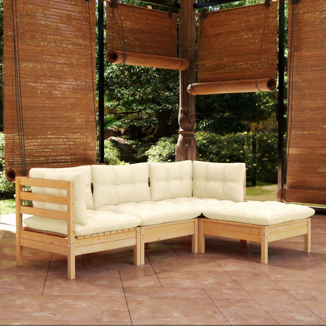 Vidaxl - vidaXL Salon de jardin 4 pcs avec coussins crème Bois de pin - Ensembles canapés et fauteuils
