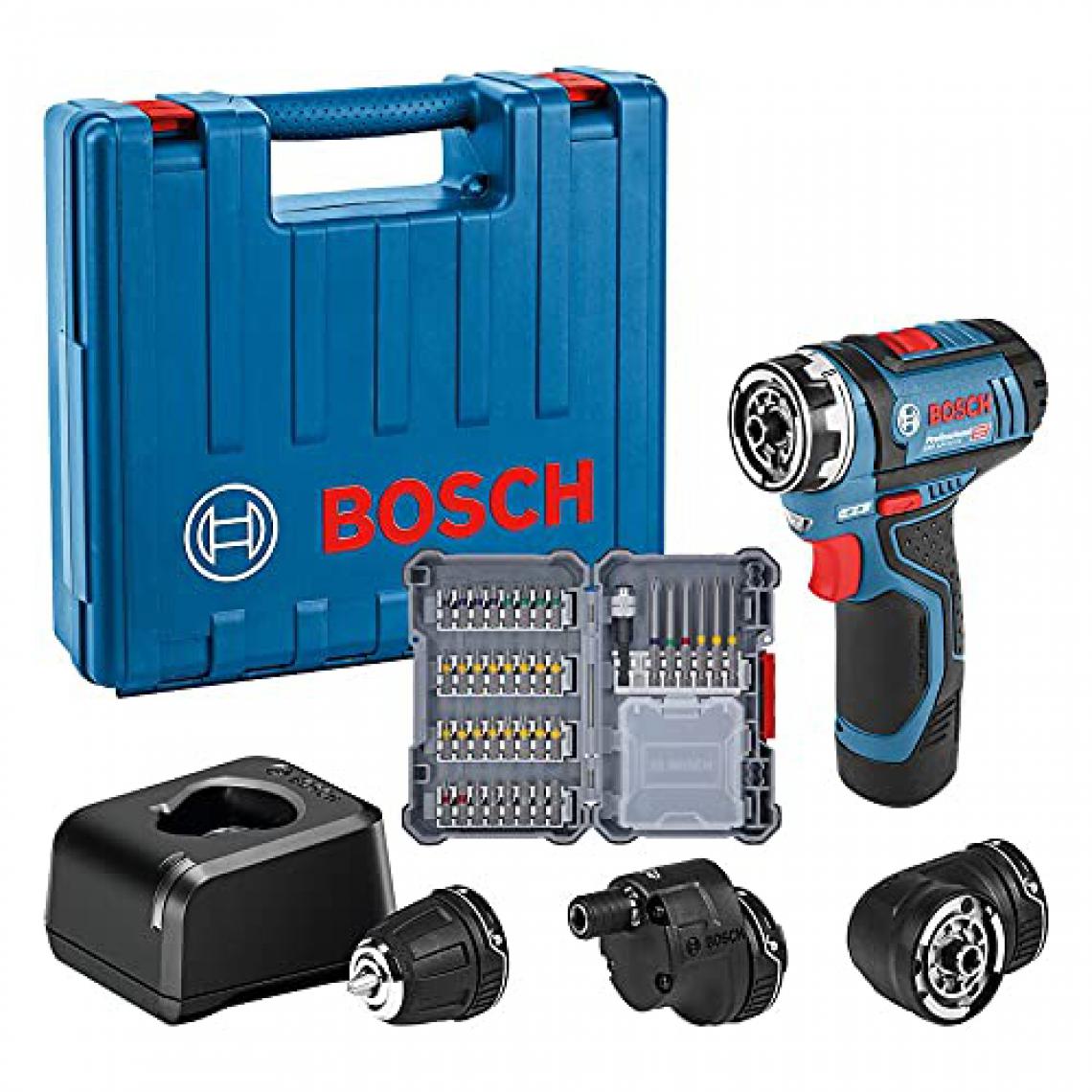 Bosch - 12V System perceuse-visseuse sans-fil GSR 12V-15 FC (avec 1 batterie 2,0 Ah, chargeur GAL 12V-20, 3 mandrins de perceuse, set d'accessoires 40 pièces, dans coffret) - Perceuses, visseuses sans fil