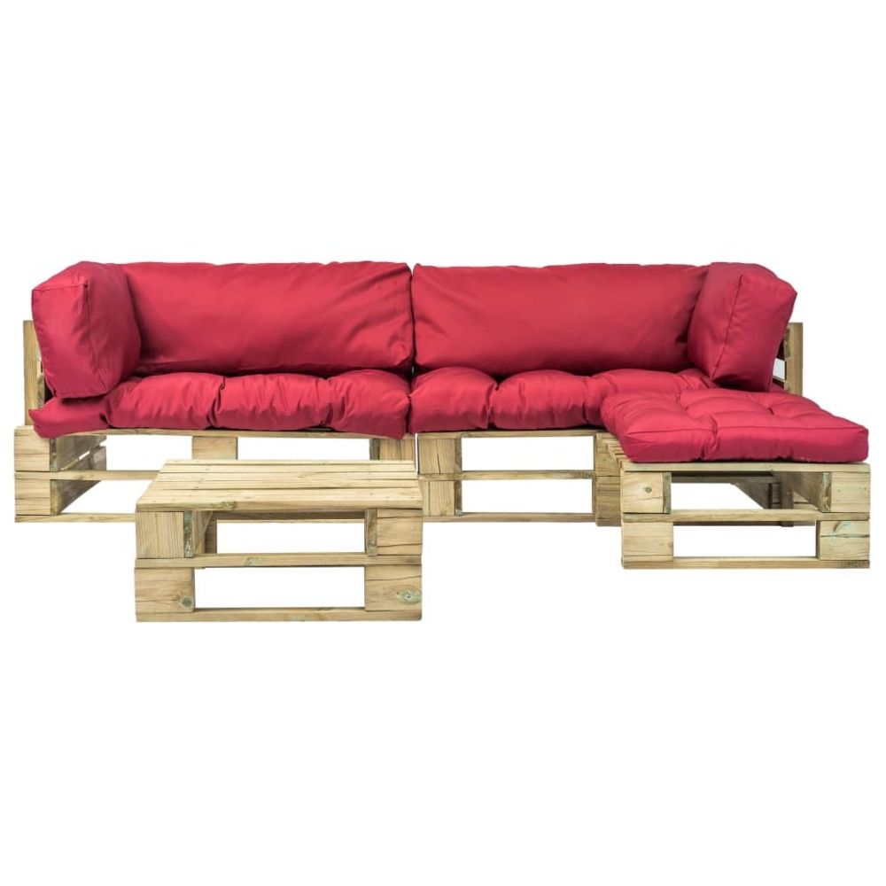 marque generique - Icaverne - Ensembles de meubles d'extérieur reference Canapés de jardin palette 4 pcs Coussins rouge Bois vert FSC - Ensembles canapés et fauteuils