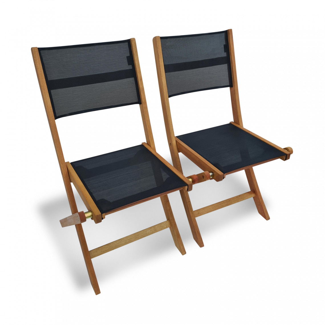 Alice'S Garden - Lot de 2 chaises de jardin en bois Almeria, 2 chaises pliantes Eucalyptus FSC huilé et textilène noir - Ensembles canapés et fauteuils