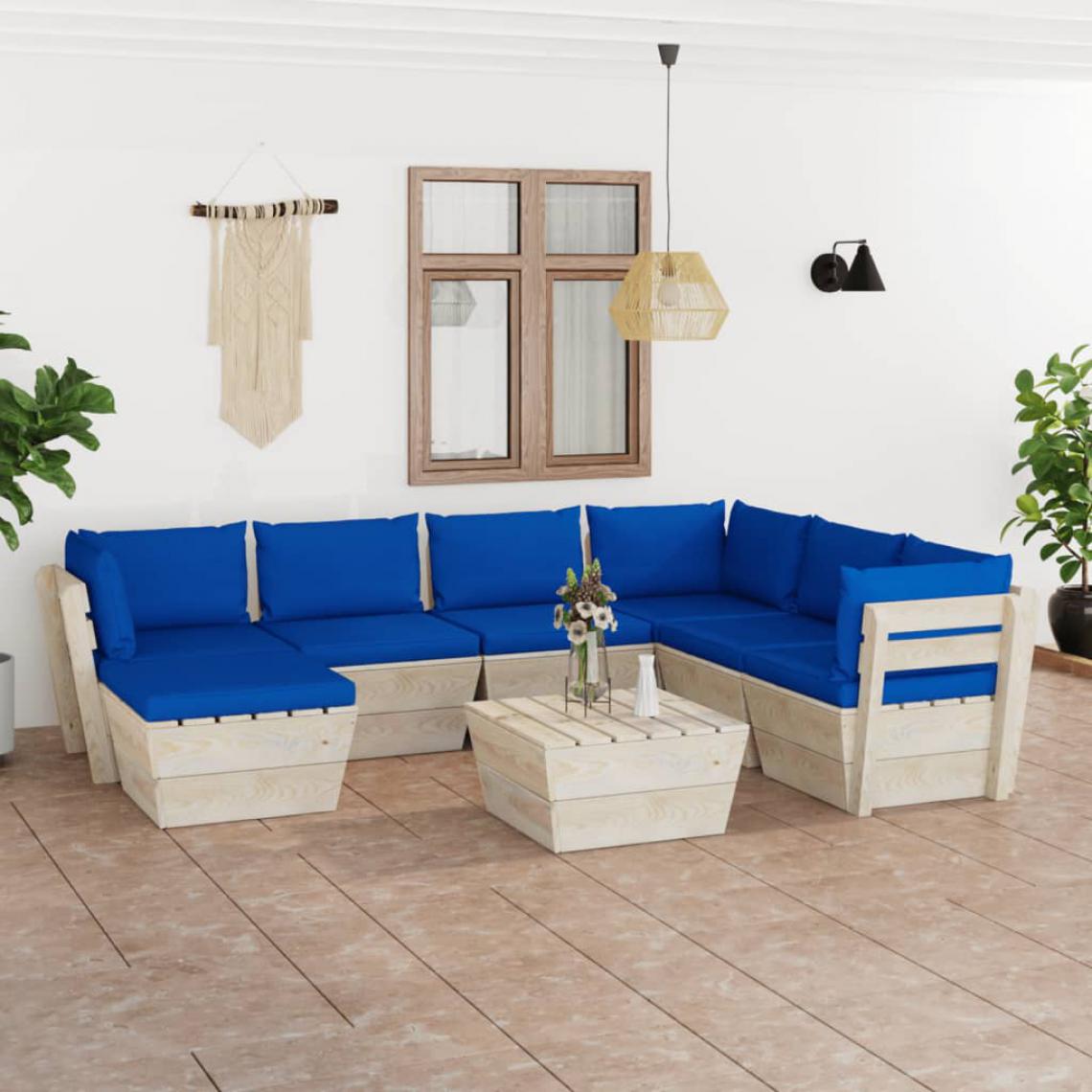 Chunhelife - Salon de jardin palette 8 pcs avec coussins Épicéa imprégné - Ensembles canapés et fauteuils
