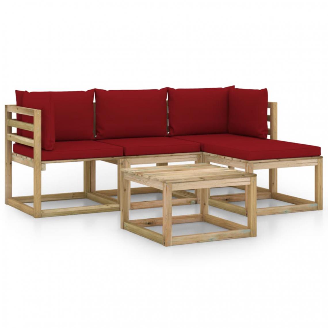 Vidaxl - vidaXL Salon de jardin 5 pcs avec coussins rouge bordeaux - Ensembles canapés et fauteuils