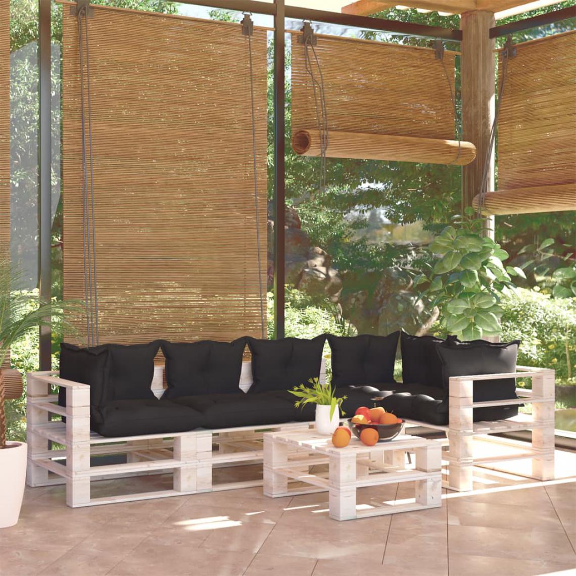 Chunhelife - Salon de jardin palette avec coussins 6 pcs Bois de pin - Ensembles canapés et fauteuils