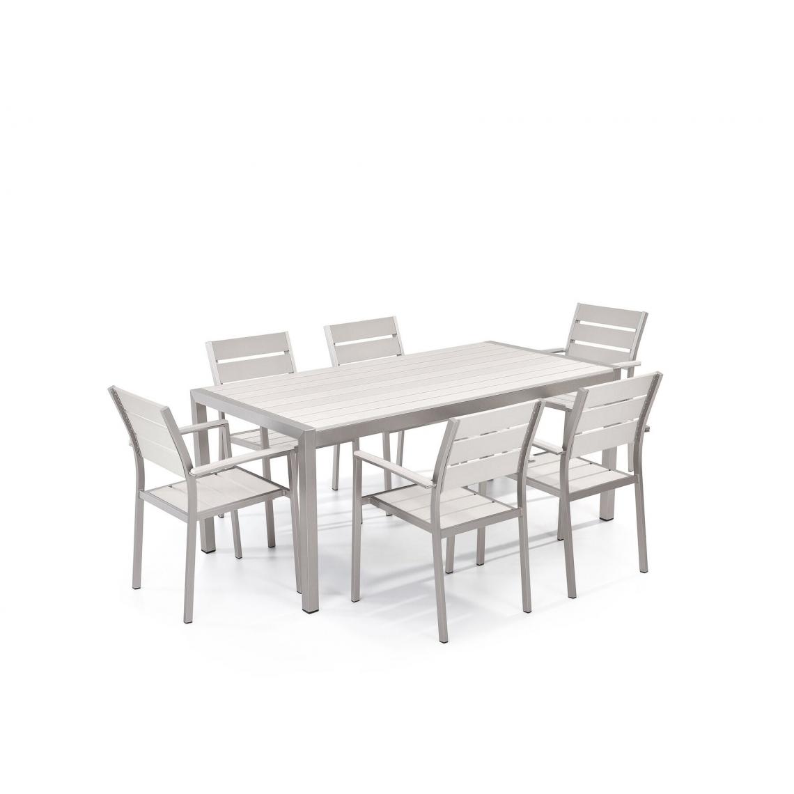 Beliani - Set de jardin 6 places en aluminium et bois synthétique blanc VERNIO - blanc - Ensembles tables et chaises