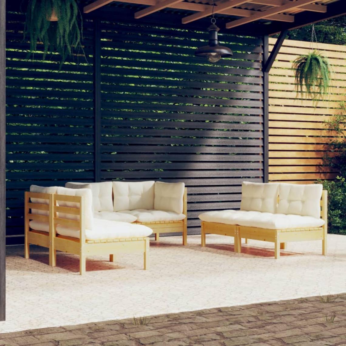Vidaxl - vidaXL Salon de jardin 6 pcs avec coussins crème Bois de pin massif - Ensembles canapés et fauteuils