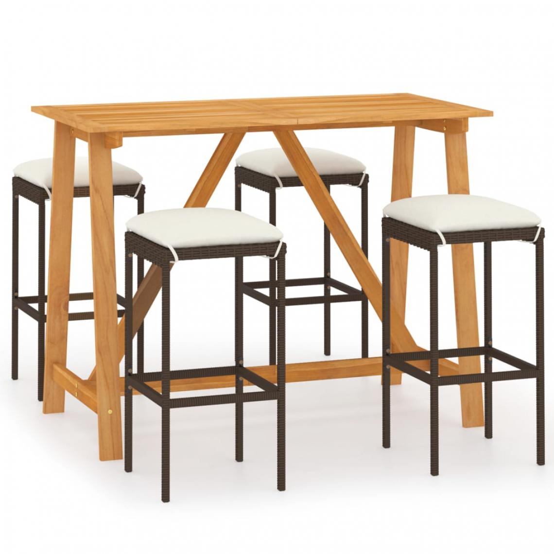 Chunhelife - Ensemble de bar de jardin avec coussins 5 pcs Marron - Ensembles tables et chaises