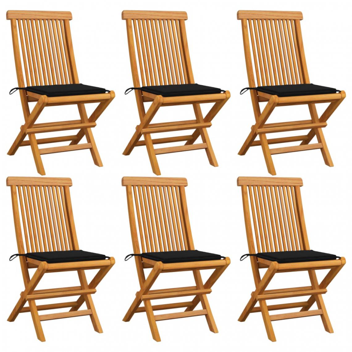 Vidaxl - vidaXL Chaises de jardin avec coussins noir 6 pcs Bois de teck massif - Chaises de jardin