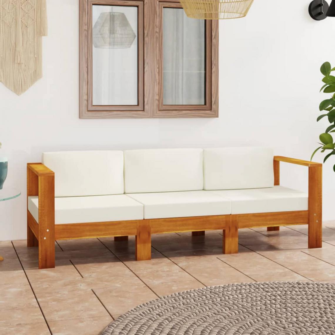 Chunhelife - Canapé de jardin 4 places et coussins blanc crème Bois d'acacia - Ensembles canapés et fauteuils
