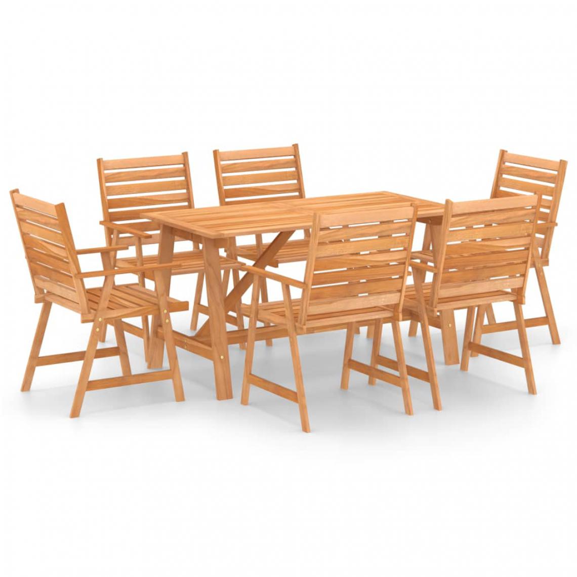 Chunhelife - Mobilier de salle à manger de jardin 7 pcs Bois d'acacia solide - Ensembles tables et chaises