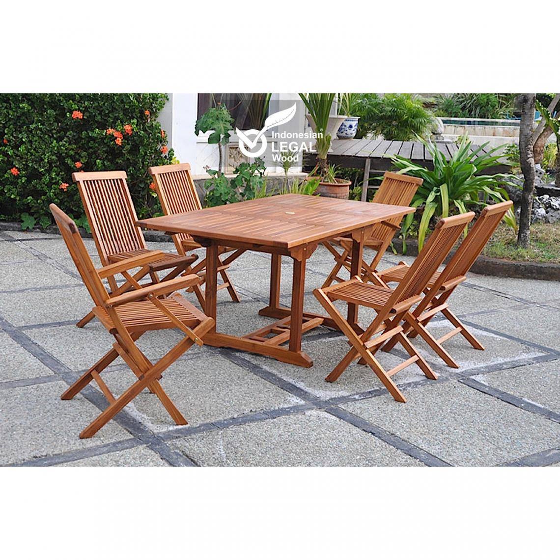 Concept Usine - Lubok : Salon de jardin Teck huilé 6 personnes - Table rectangulaire + 4 chaises + 2 fauteuils - Ensembles tables et chaises