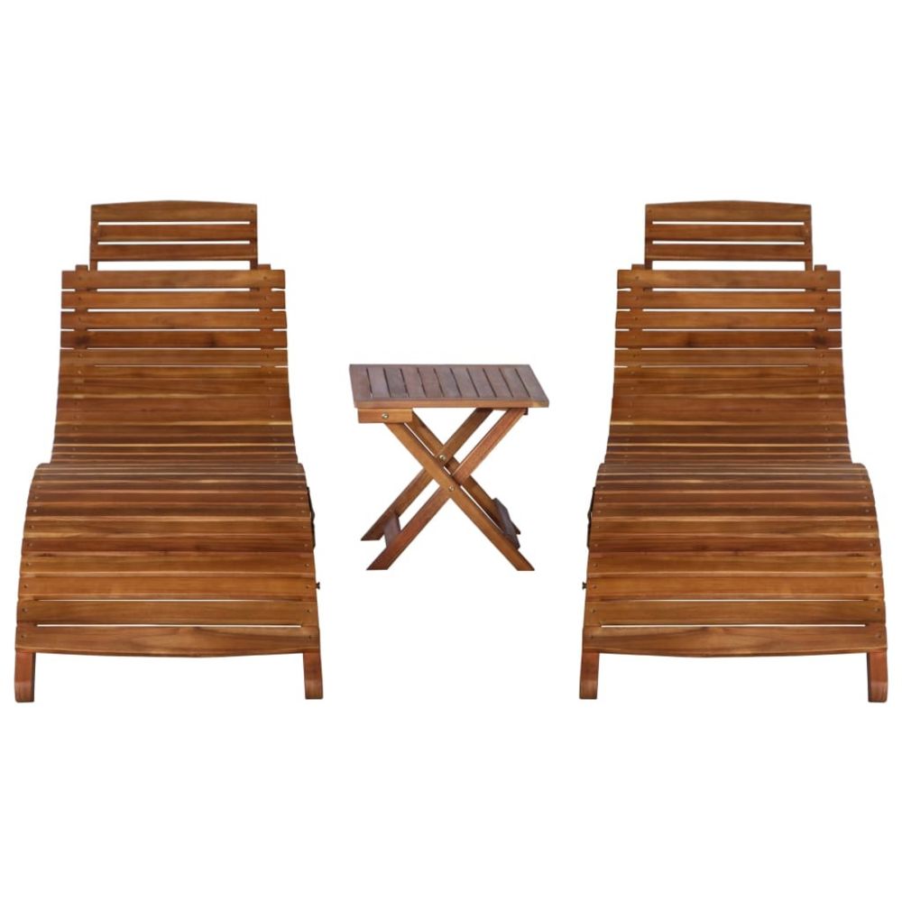 Icaverne - Icaverne - Bains de soleil gamme Chaise longue avec table à thé 3 pcs Bois d'acacia massif - Transats, chaises longues