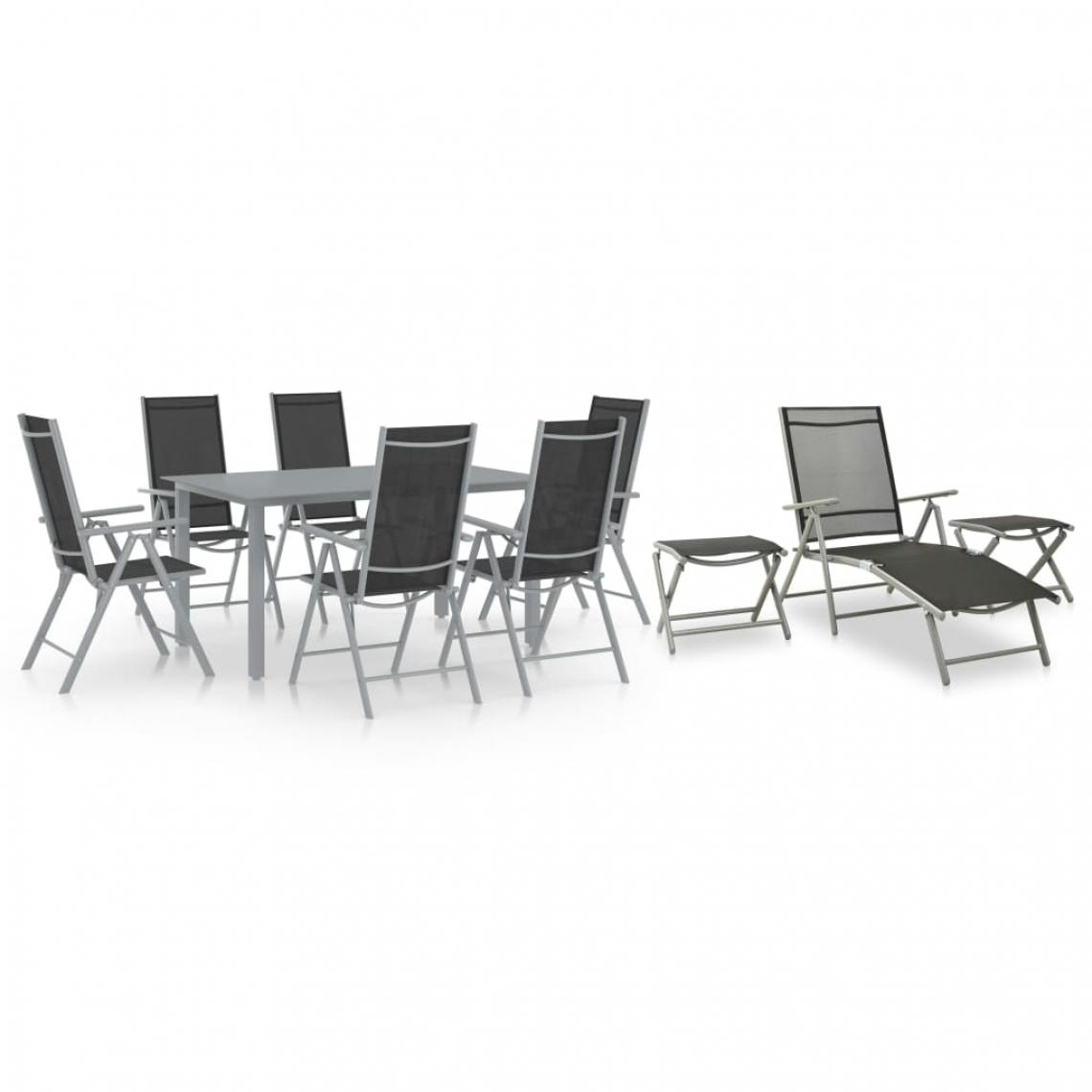 Vidaxl - vidaXL Ensemble de salle à manger de jardin 10 pcs Noir et argenté - Ensembles canapés et fauteuils
