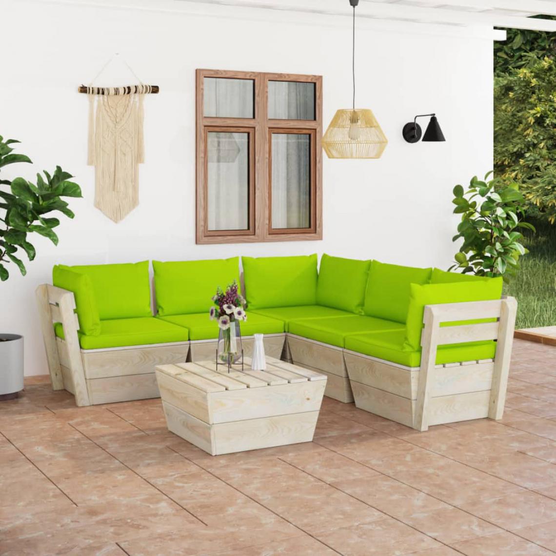Chunhelife - Salon de jardin palette 6 pcs avec coussins Épicéa imprégné - Ensembles canapés et fauteuils
