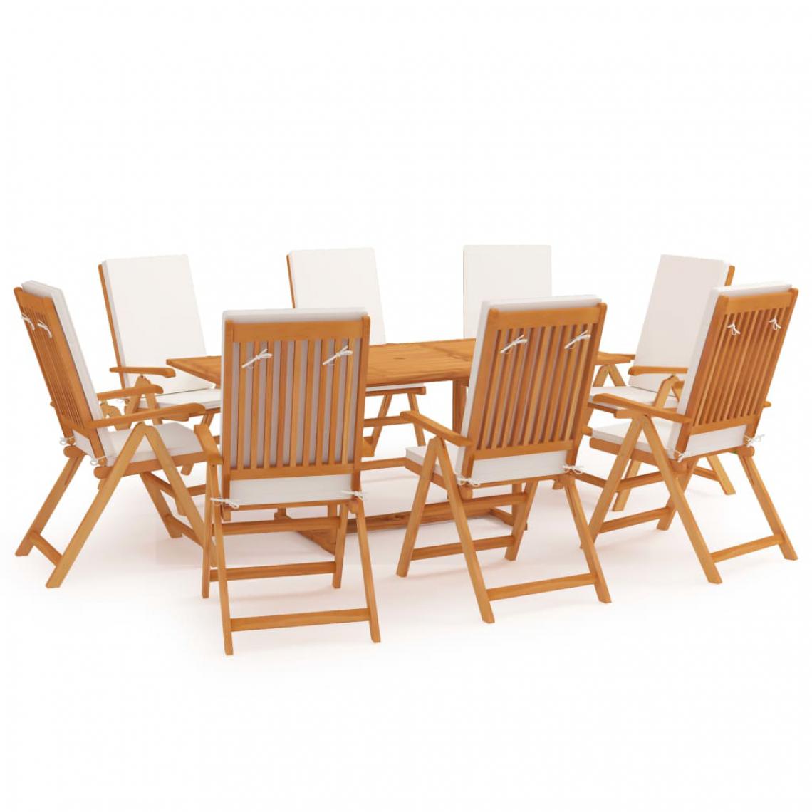 Chunhelife - Salon de jardin 9 pcs avec coussins Bois de teck massif - Ensembles tables et chaises