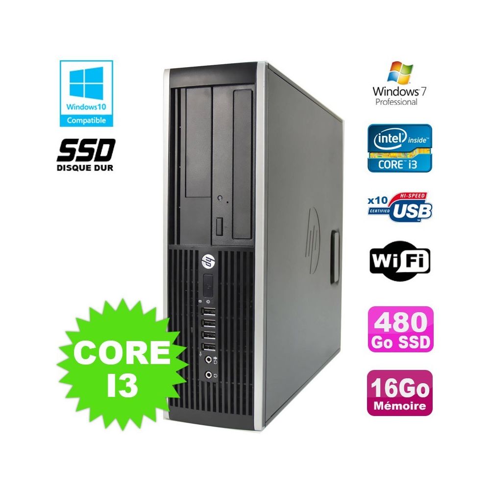 Hp - PC HP Compaq 6200 Pro SFF Core i3 3.1GHz 16Go 480Go SSD DVD WIFI W7 Pro - PC Fixe