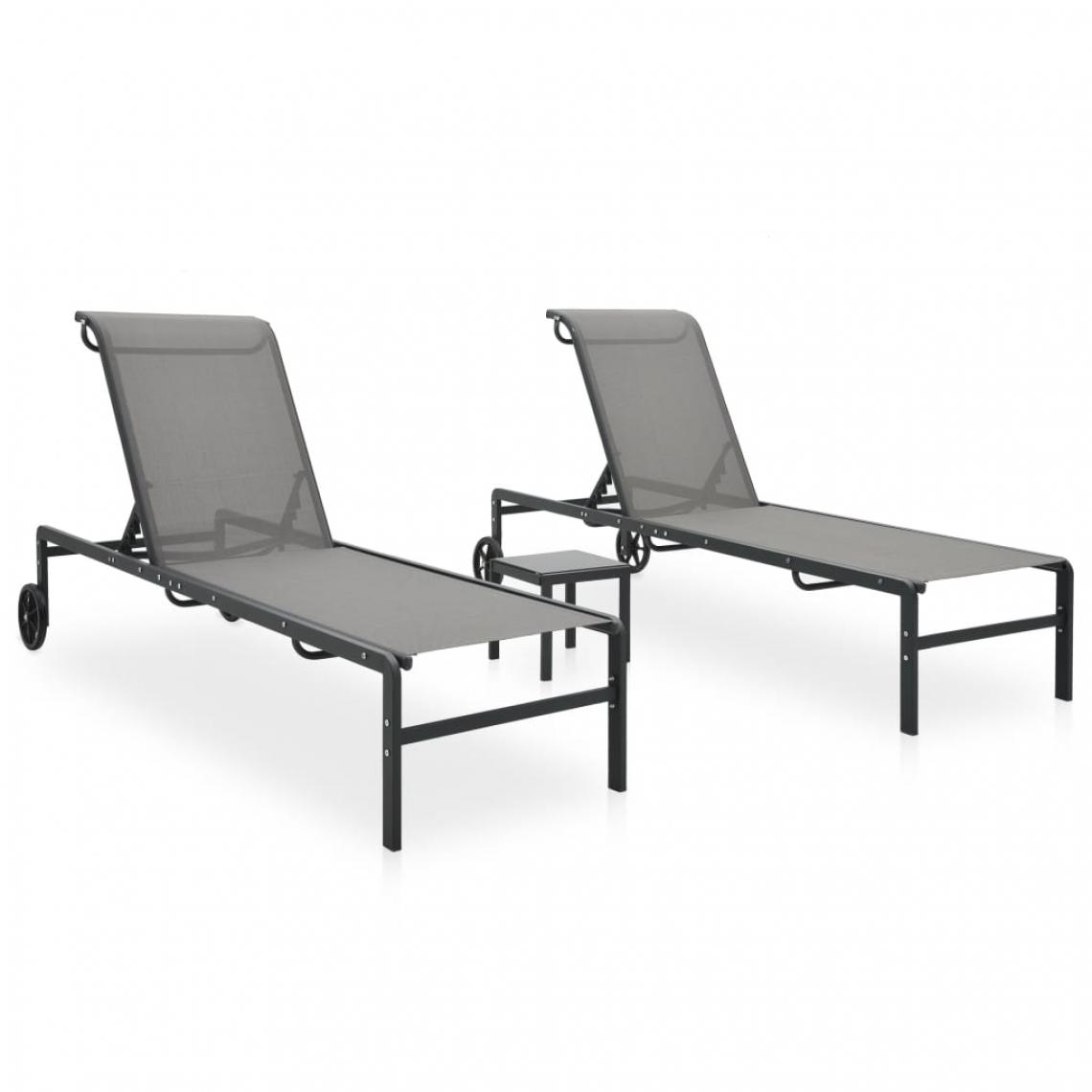 Chunhelife - Chaises longues 2 pcs avec table Textilène et acier - Transats, chaises longues