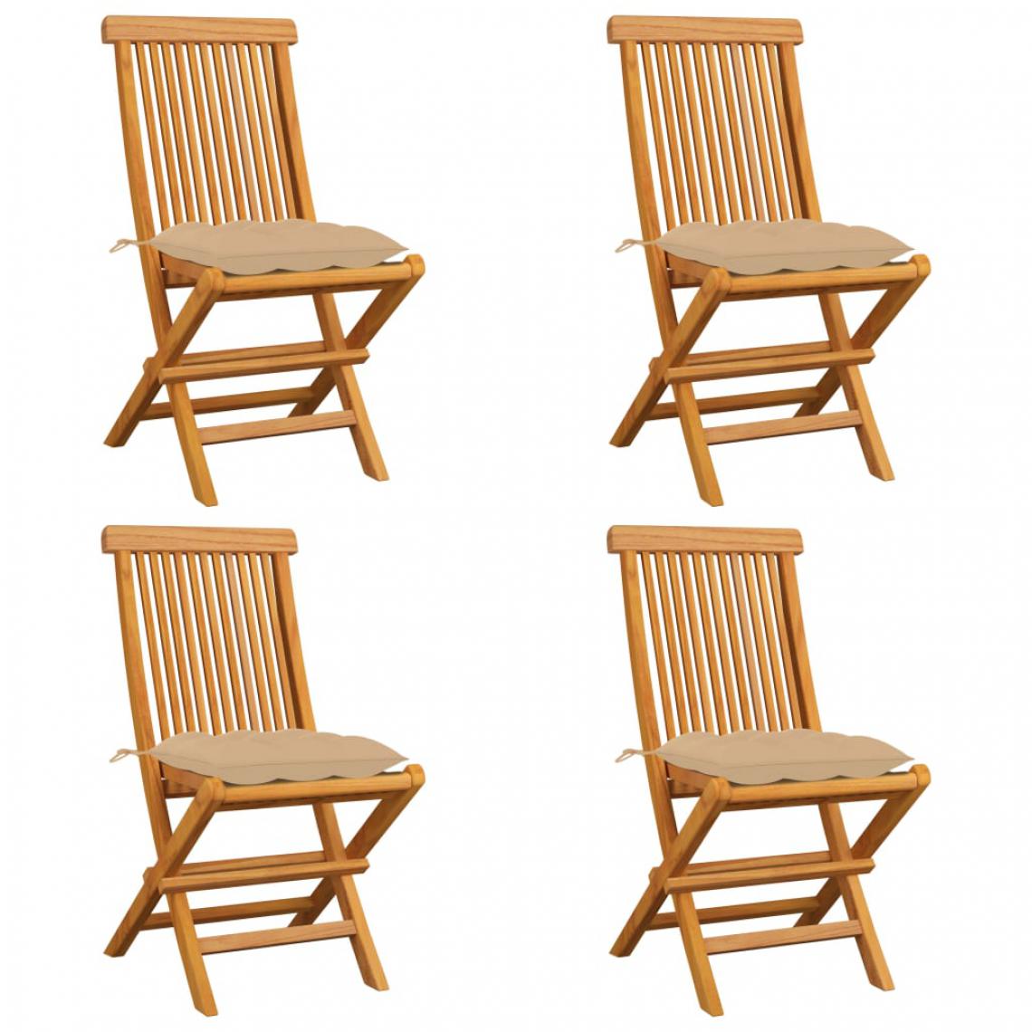 Vidaxl - vidaXL Chaises de jardin avec coussins beige 4 pcs Bois de teck massif - Chaises de jardin
