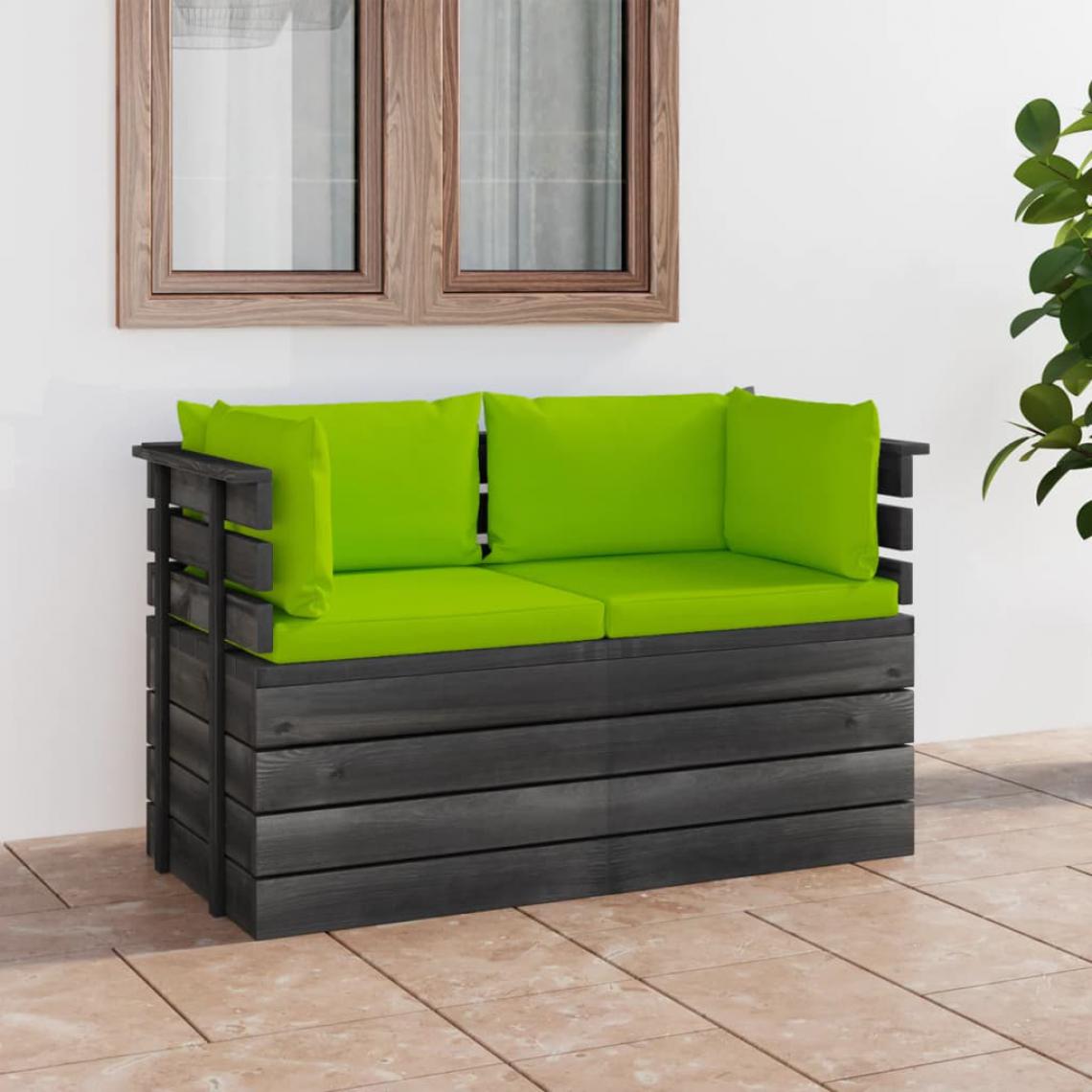 Chunhelife - Canapé palette de jardin 2 places avec coussins Bois de pin - Ensembles canapés et fauteuils