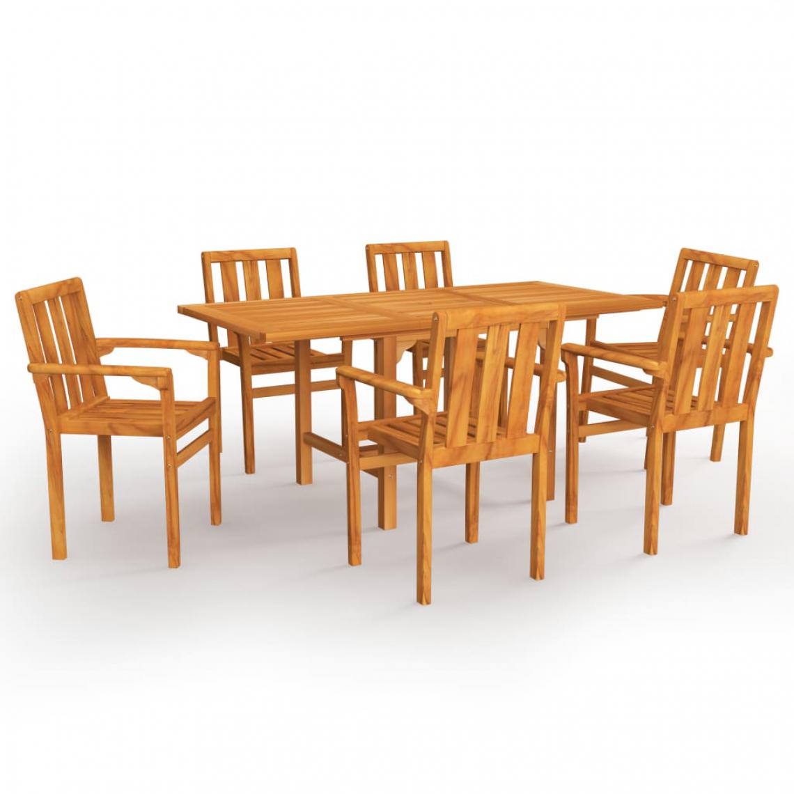 Chunhelife - Salon de jardin 7 pcs Bois de teck massif - Ensembles tables et chaises