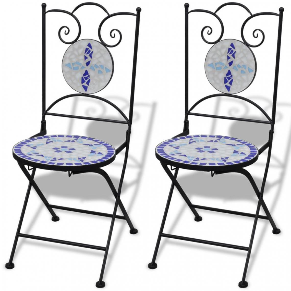 Chunhelife - Chaises pliables de bistro 2 pcs Céramique Bleu et blanc - Chaises de jardin